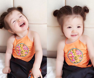 Con gái Elly Trần mặc áo yếm, cột tóc Natra gây "sốt"