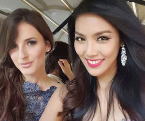 Lan Khuê diện đầm cúp ngực ở tiệc chào mừng Miss World