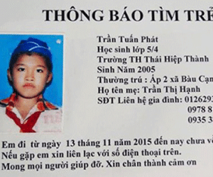 Tìm thấy nam sinh lớp 5 sau gần 20 ngày mất tích