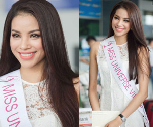 Ngất ngây nhan sắc Phạm Hương tại sân bay lên đường thi Hoa hậu Hoàn Vũ 2015