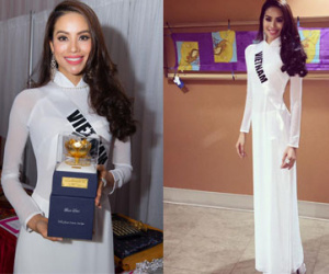 Phạm Hương mặc áo dài, đấu giá sen vàng tại Miss Universe