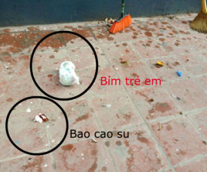 Phát hãi chung cư bị bao cao su rơi trúng đầu
