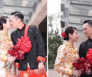 Cô dâu Hồ Hạnh Nhi hạnh phúc hôn chú rể trong ngày cưới