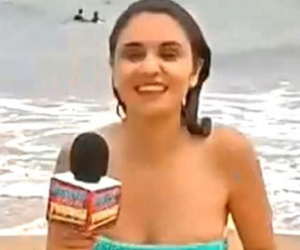 Nữ MC xinh đẹp bị tuột bikini trên sóng truyền hình trực tiếp