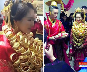 Cô dâu suýt "gãy cổ" vì đeo quá nhiều vàng