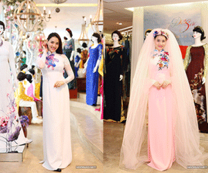 Trang Nhung rạng rỡ đi thử áo dài cưới