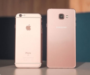 Galaxy A7 2016 so màu vàng hồng với iPhone 6S