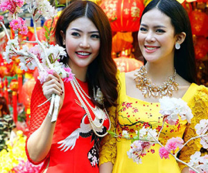 Dàn mẫu Việt xúng xính áo dài xuống phố xuân