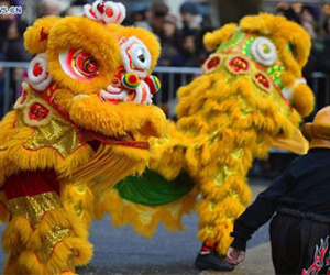 Người châu Á múa lân, rồng mừng năm mới ở Mỹ