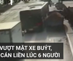 Clip: Cố vượt mặt xe buýt, xe tải cán liền lúc 6 người