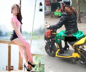 Thảm họa áo dài "quên" mặc quần phóng xe trên phố