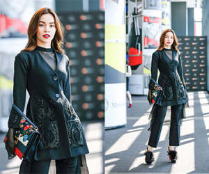 Hà Hồ diện cây đen đến ủng hộ Công Trí tại Tokyo Fashion Week