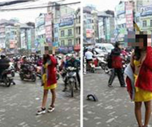 Phản cảm thiếu nữ mặc hở hang ngay trên phố Hà Nội