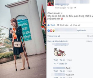 Nữ sinh mất một chân rạng rỡ chụp ảnh selfie