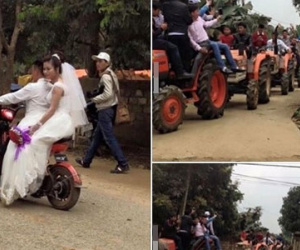 Màn rước dâu bằng 22 chiếc máy cày tại Nghệ An
