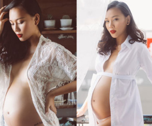 Diệu Huyền khoe vẻ gợi cảm khi mang bầu 7 tháng