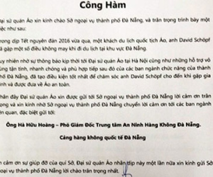 Đại sứ Áo gửi công hàm cảm ơn an ninh hàng không Đà Nẵng