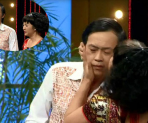 Thúy Nga hôn Hoài Linh tới tấp trên sân khấu