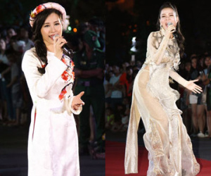 Đông Nhi, Thu Minh diện áo dài gây chú ý tại phố đi bộ