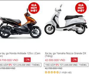 Nhiều xe máy bị bán chênh giá hàng triệu đồng trên Lazada
