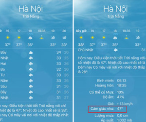 Nhiệt độ ngoài trời Hà Nội thực tế là gần 50 độ C