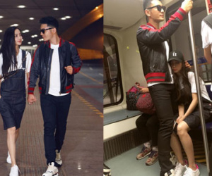Angelababy và Huỳnh Hiểu Minh tình cảm ở sân bay