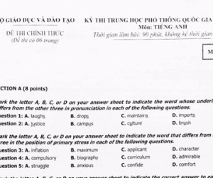 Bài giải môn tiếng Anh thi THPT quốc gia 2016