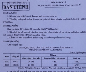 Bài giải, đề thi môn Địa lý THPT quốc gia 2016