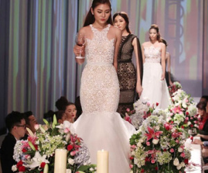 Học trò Hà Hồ, Phạm Hương, Lan Khuê catwalk giữa bàn tiệc