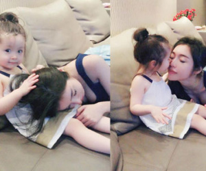 Bé Cadie Mộc Trà làm "mềm tim" fan khi dỗ mẹ ngủ