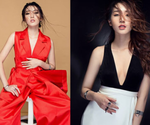 Emily quyến rũ với đầm cổ khoét sâu