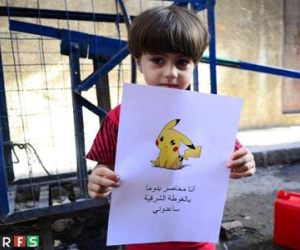 Trẻ em Syria cầm ảnh Pokemon cầu xin giải cứu