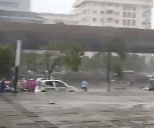 Mưa gió cực mạnh đang quần thảo tại Hà Nội, cây đổ ngổn ngang