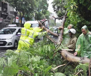 Lực lượng cứu hộ và người dân Hà Nội tất bật dọn dẹp hậu quả bão số 1