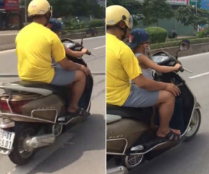 Video: Thót tim cảnh bé trai lái xe máy vi vu giữa phố Hà Nội