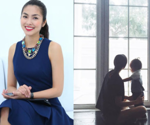 Tăng Thanh Hà và con trai nhỏ cùng ngắm mưa