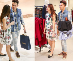 Nam Cường cùng vợ mang bầu 4 tháng đi mua sắm