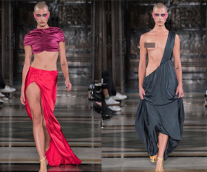 Người mẫu để đầu trọc, ngực trần ở London Fashion Week
