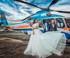 Ảnh cưới bên trực thăng hiện đại của nam DJ nổi tiếng