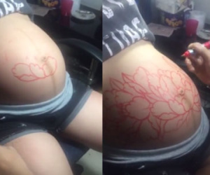 Clip: Bà bầu 8 tháng đi xăm hình nghệ thuật lên bụng gây lo ngại