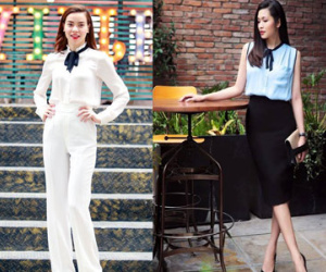 Xu hướng sơ mi thắt nơ được sao Việt ưa thích