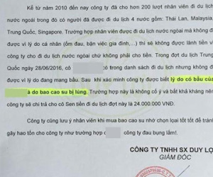 Giám đốc ra thông báo hoàn tiền du lịch cho nhân viên có bầu do "lủng bao cao su"