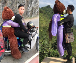 Chưa có người yêu, chàng trai ôm “gấu” đi phượt khắp các cung đường