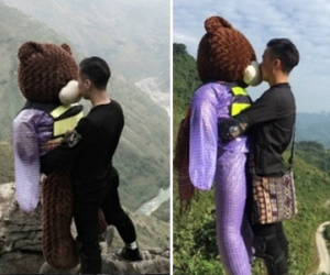 Chàng trai đưa gấu bông "khổng lồ" cùng đi phượt 300km nói gì?