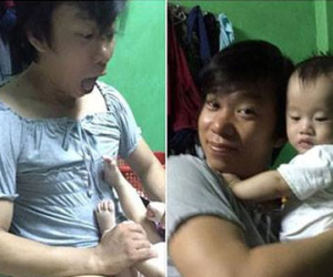Anh chồng Sài Gòn mặc quần áo của vợ để lừa con ngủ