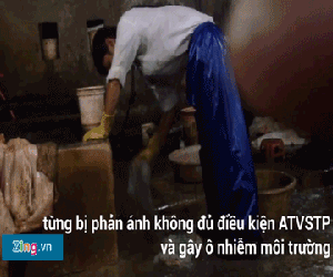 Clip: Cảnh dùng chân rửa lòng bò trong lò mổ