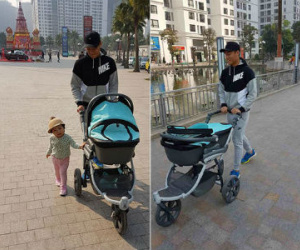 Mạc Hồng Quân đưa con trai mới sinh đi chơi phố