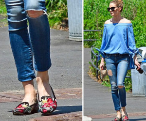 Đôi giày bệt thêu hoa khiến Olivia Palermo mê mẩn