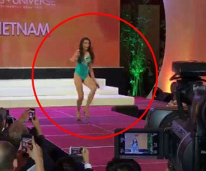 Lệ Hằng suýt “vồ ếch” trên sàn diễn của Miss Universe 2016