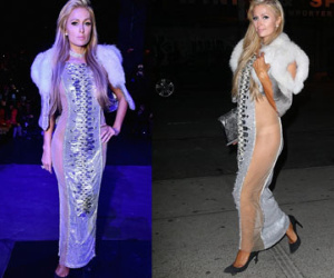 Paris Hilton mặc váy xuyên thấu đi xem thời trang